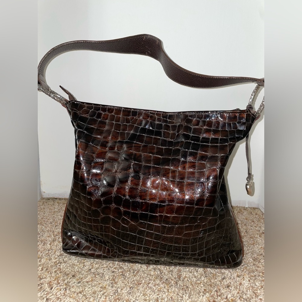 Brighton Cher Brown Patent Faux Croc Leather Shoulder Bag